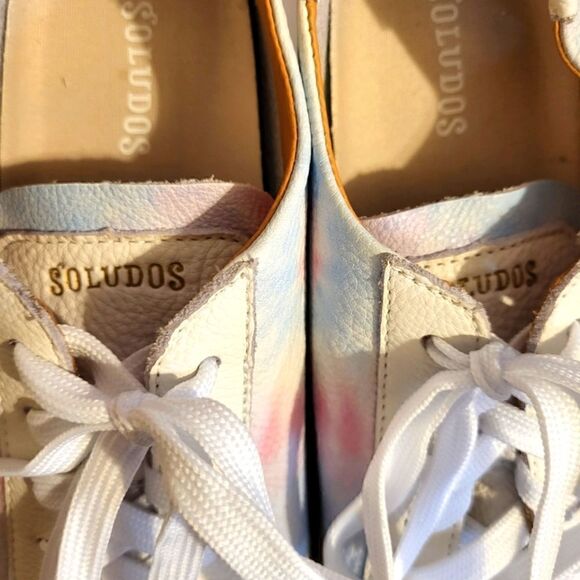 NEW Soludos for Anthropologie "Ibiza" White Tie Dye Leather Sneakers 7M Ret $139 - Picture 7 of 9